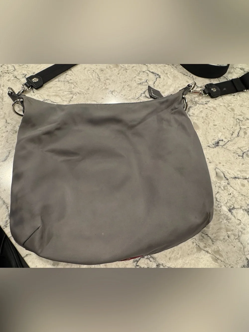 MZ Wallace Gray Nylon Hobo Shoulder Bag Silver Hardware Lightweight Purse